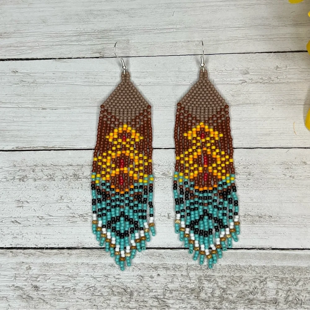 Handmade‎ Native American Style Long Seed Bead Beaded Earrings African Style
